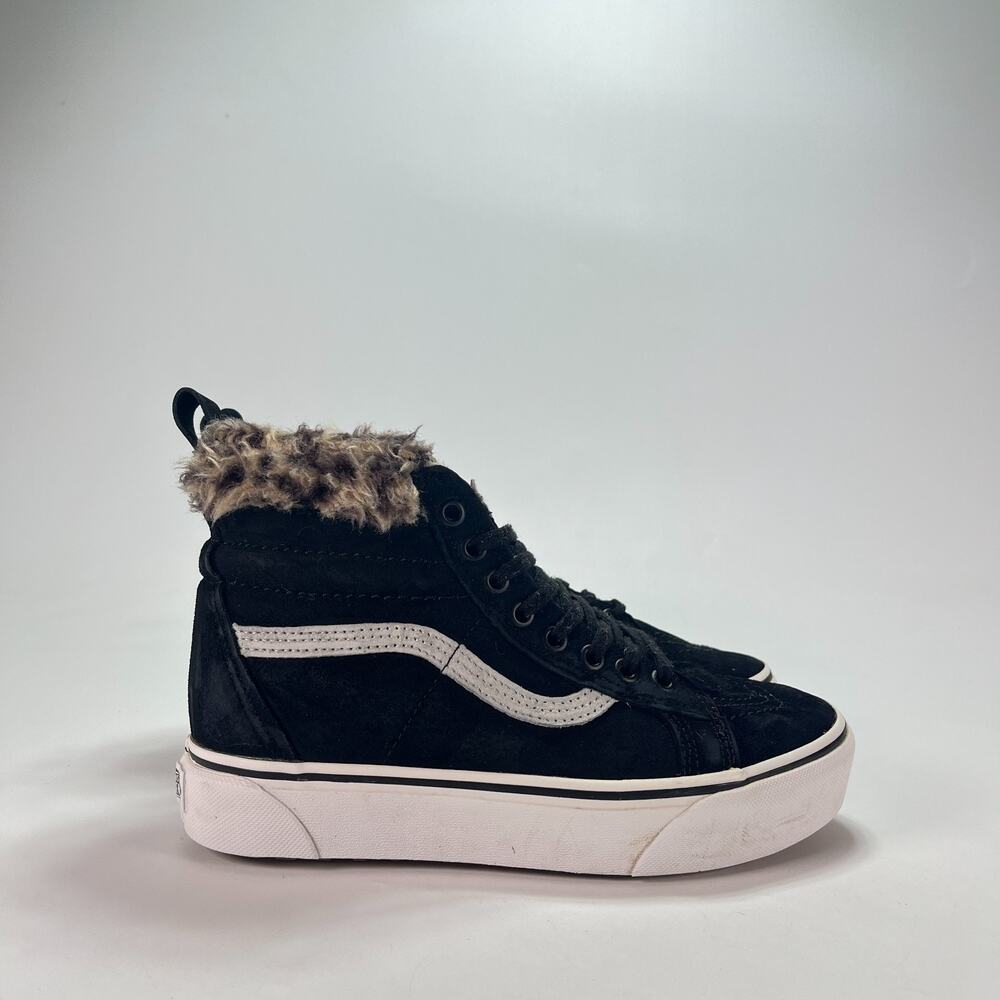 Vans Sk8-Hi Black Faux Fur Leopard High Top Skate Shoes 721356 Women's Size 7.5
